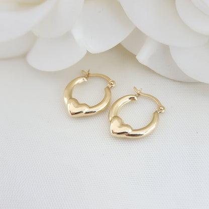 14k Mini Hearts Hoop Earrings - 13MM - Fine Jewelry