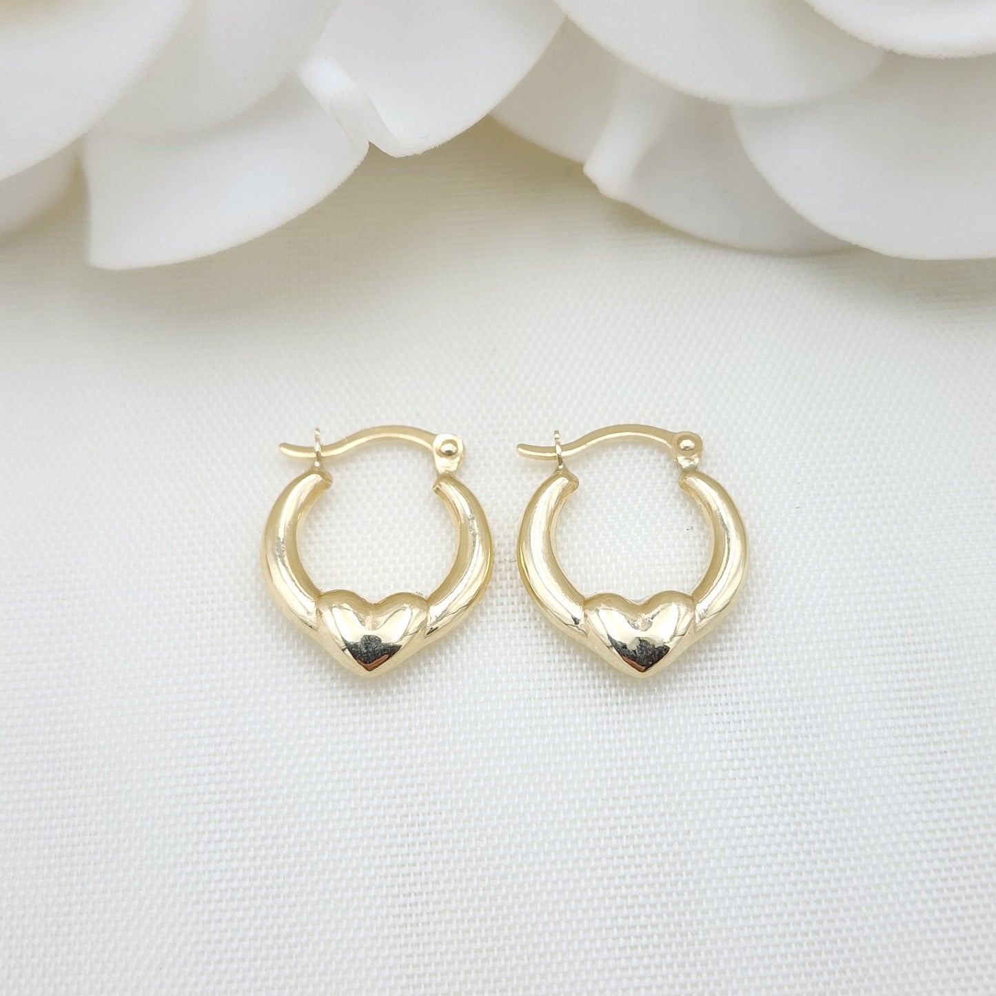 14k Mini Hearts Hoop Earrings - 13MM - Fine Jewelry