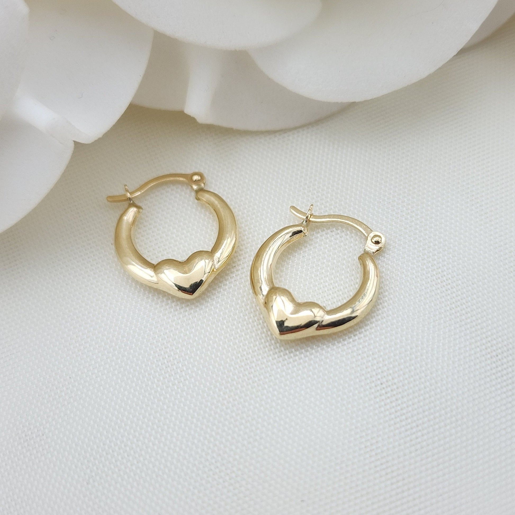 14k Mini Hearts Hoop Earrings - 13MM - Fine Jewelry