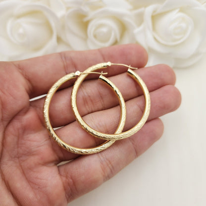 14k Gold Shiny Hoop Earrings - 3mm Thick - 40mm - Everyday Hoops - For Her