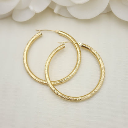 14k Gold Shiny Hoop Earrings - 3mm Thick - 40mm - Everyday Hoops - For Her