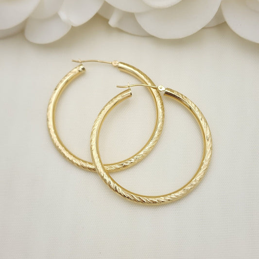 14k Gold Shiny Hoop Earrings - 3mm Thick - 40mm - Everyday Hoops - For Her