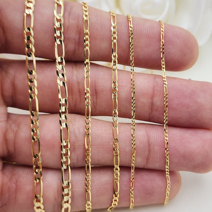 Solid 14k Gold Close Link Figaro Chains - 1MM, 2MM, 3MM, 3.9MM, 4.6MM - For Her - For Him - Real Gold