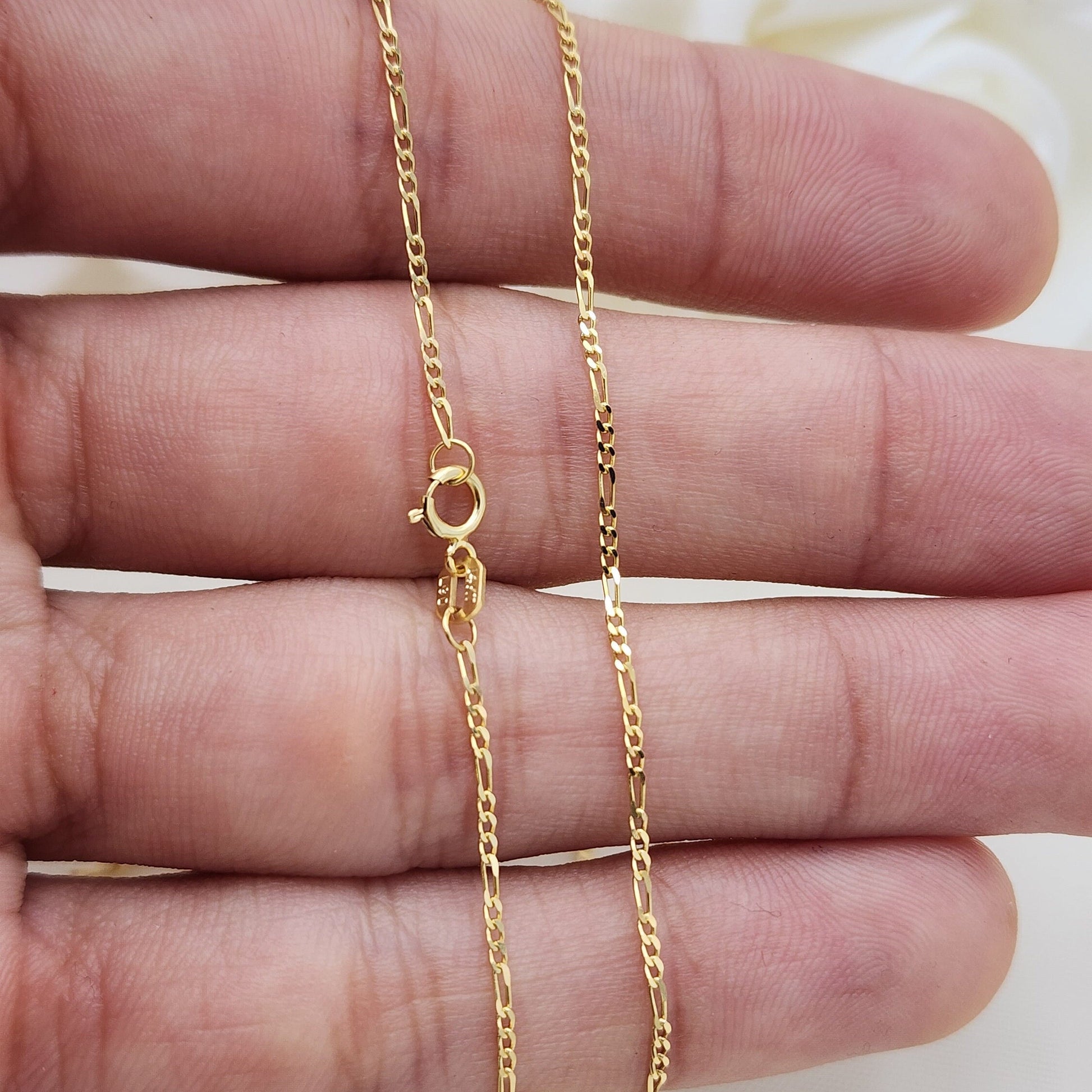 Solid 14k Gold Close Link Figaro Chains - 1MM, 2MM, 3MM, 3.9MM, 4.6MM - For Her - For Him - Real Gold