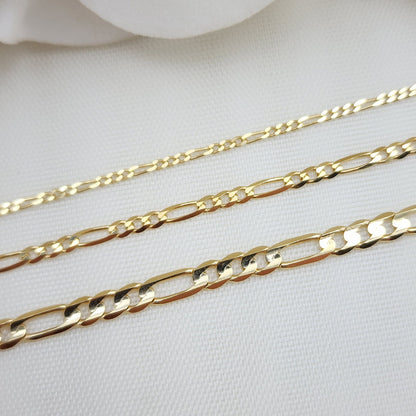 Solid 14k Gold Close Link Figaro Chains - 1MM, 2MM, 3MM, 3.9MM, 4.6MM - For Her - For Him - Real Gold