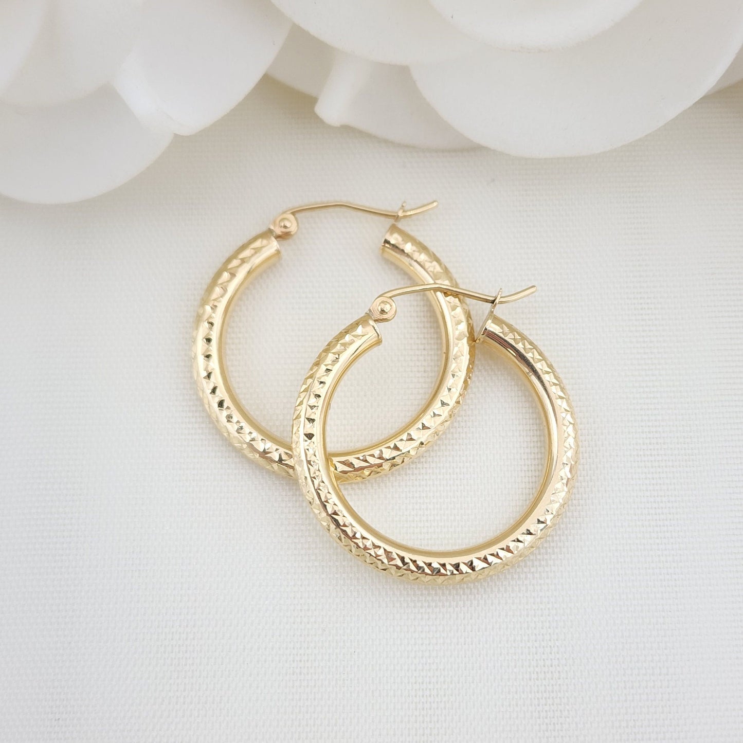 25MM 14k Gold Fully Diamond Cut Hoop Earrings - 3MM Thick - Perfect Gift - Modern Jewelry For Her