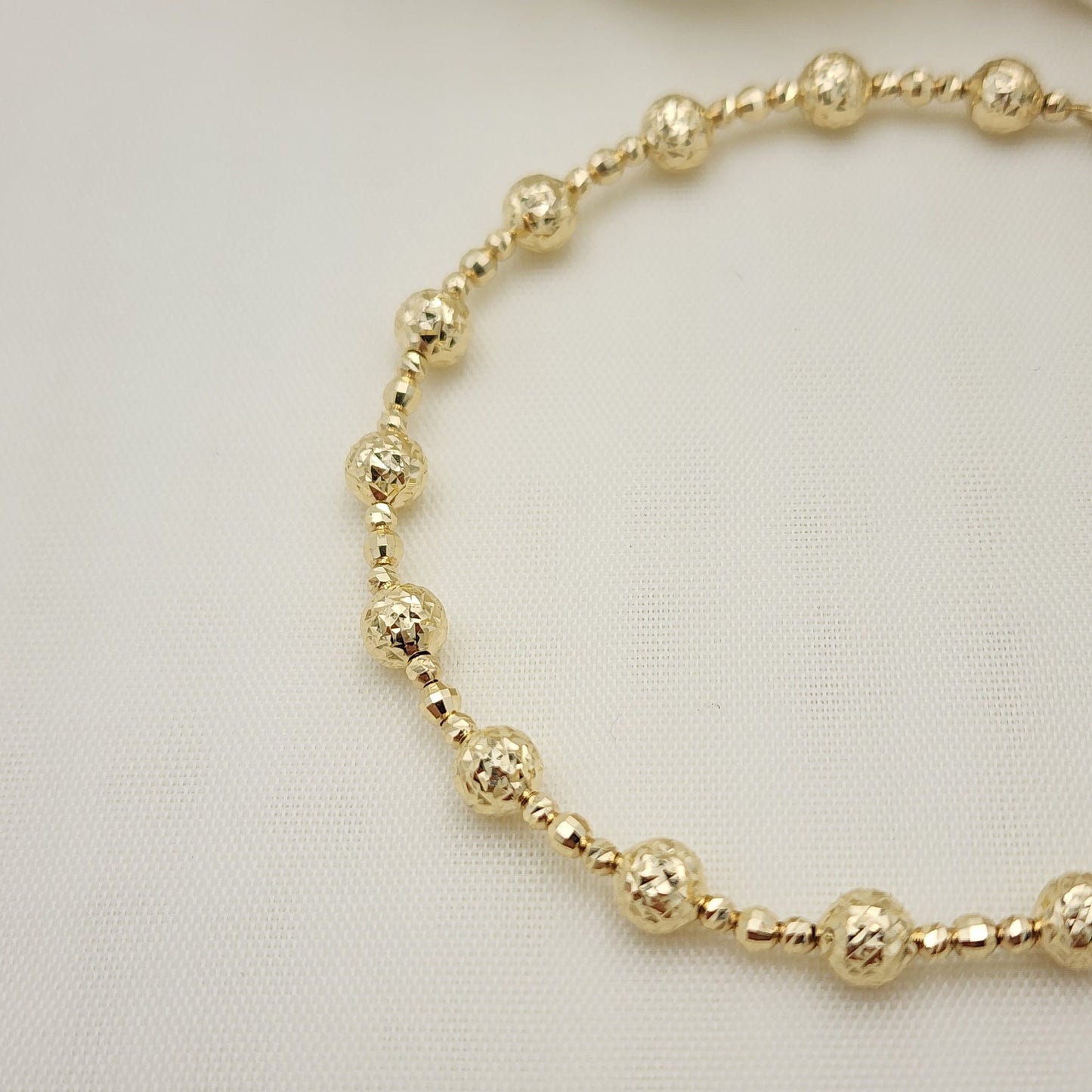 Real 14k Gold Diamond Cut Bead Bracelet - 7 1/4 Inches - 5mm - Shiny and Unique