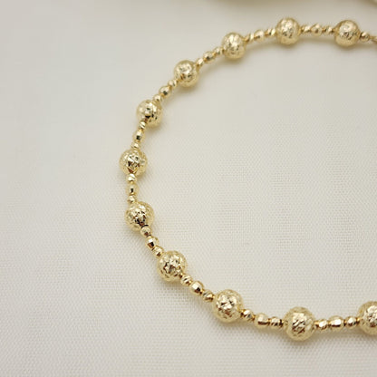 Real 14k Gold Diamond Cut Bead Bracelet - 7 1/4 Inches - 5mm - Shiny and Unique