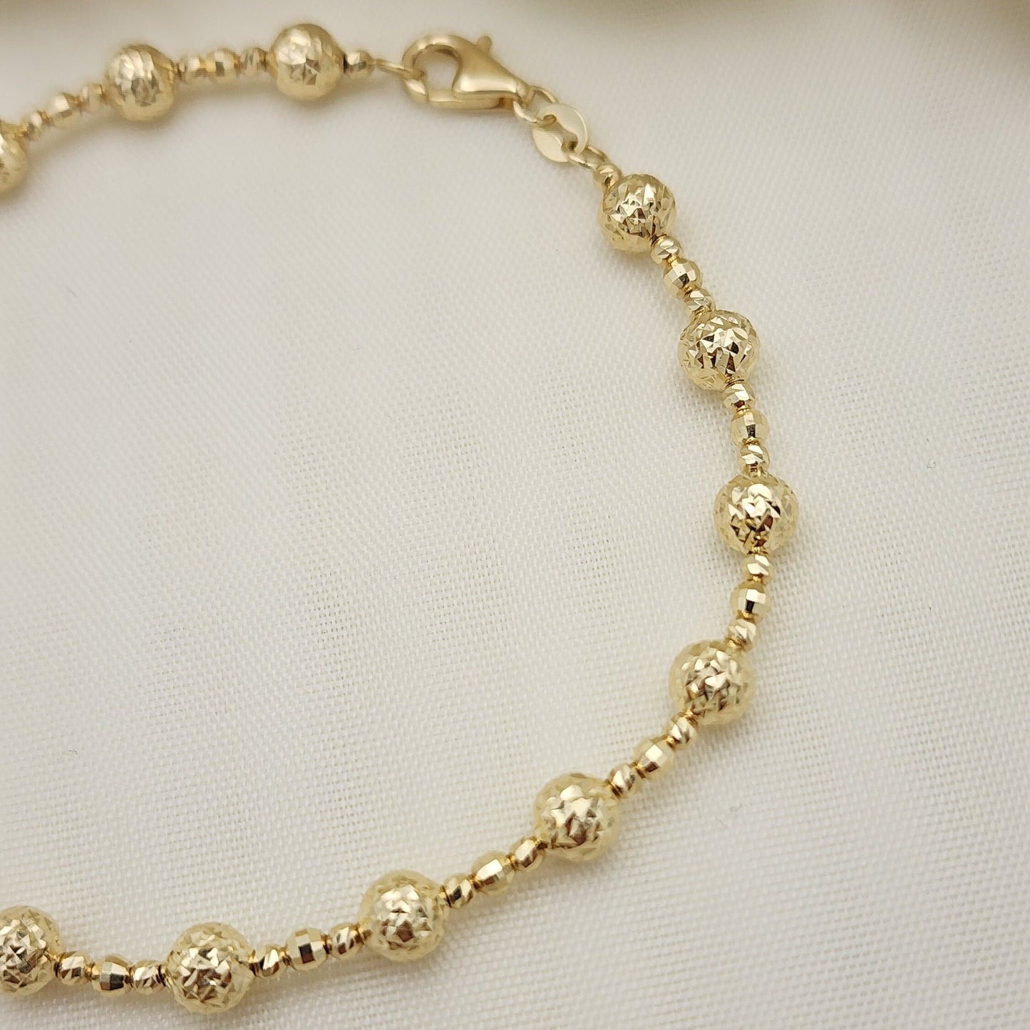 Real 14k Gold Diamond Cut Bead Bracelet - 7 1/4 Inches - 5mm - Shiny and Unique