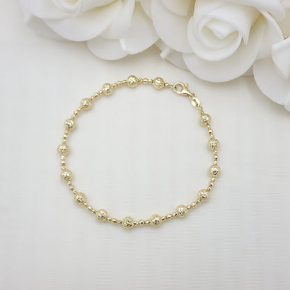 Real 14k Gold Diamond Cut Bead Bracelet - 7 1/4 Inches - 5mm - Shiny and Unique