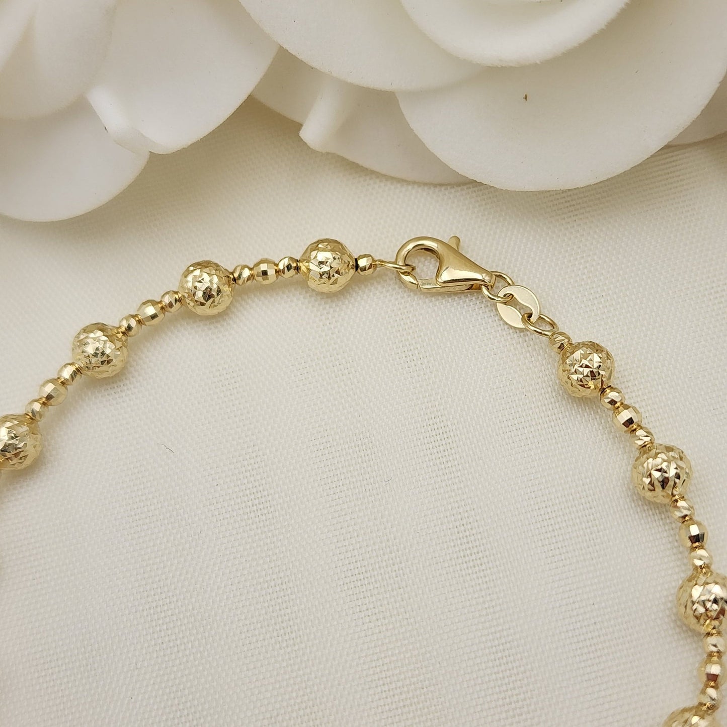 Real 14k Gold Diamond Cut Bead Bracelet - 7 1/4 Inches - 5mm - Shiny and Unique