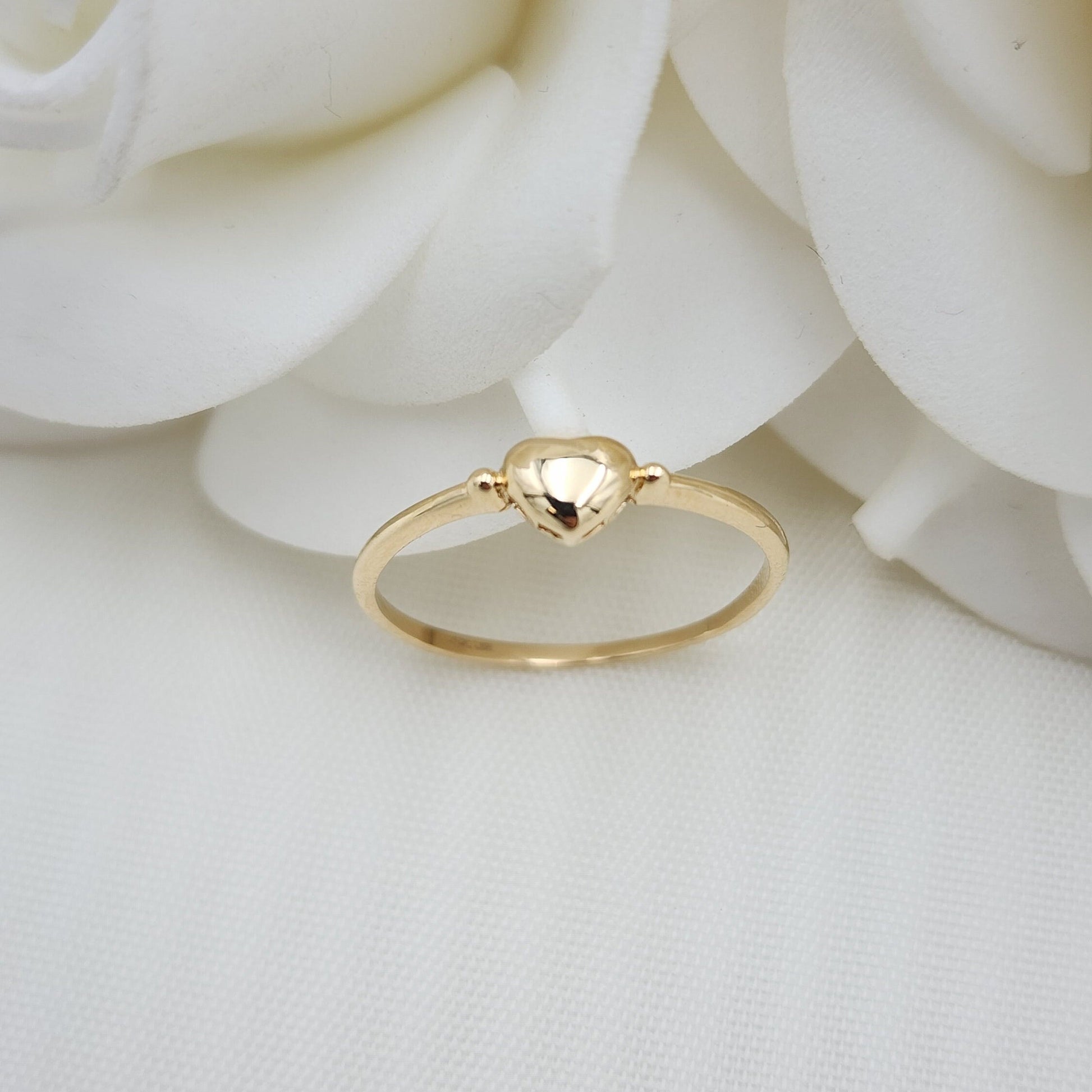 Dainty Solid 14k Gold Polished Heart Ring - Stackable Ring - Fine and modern