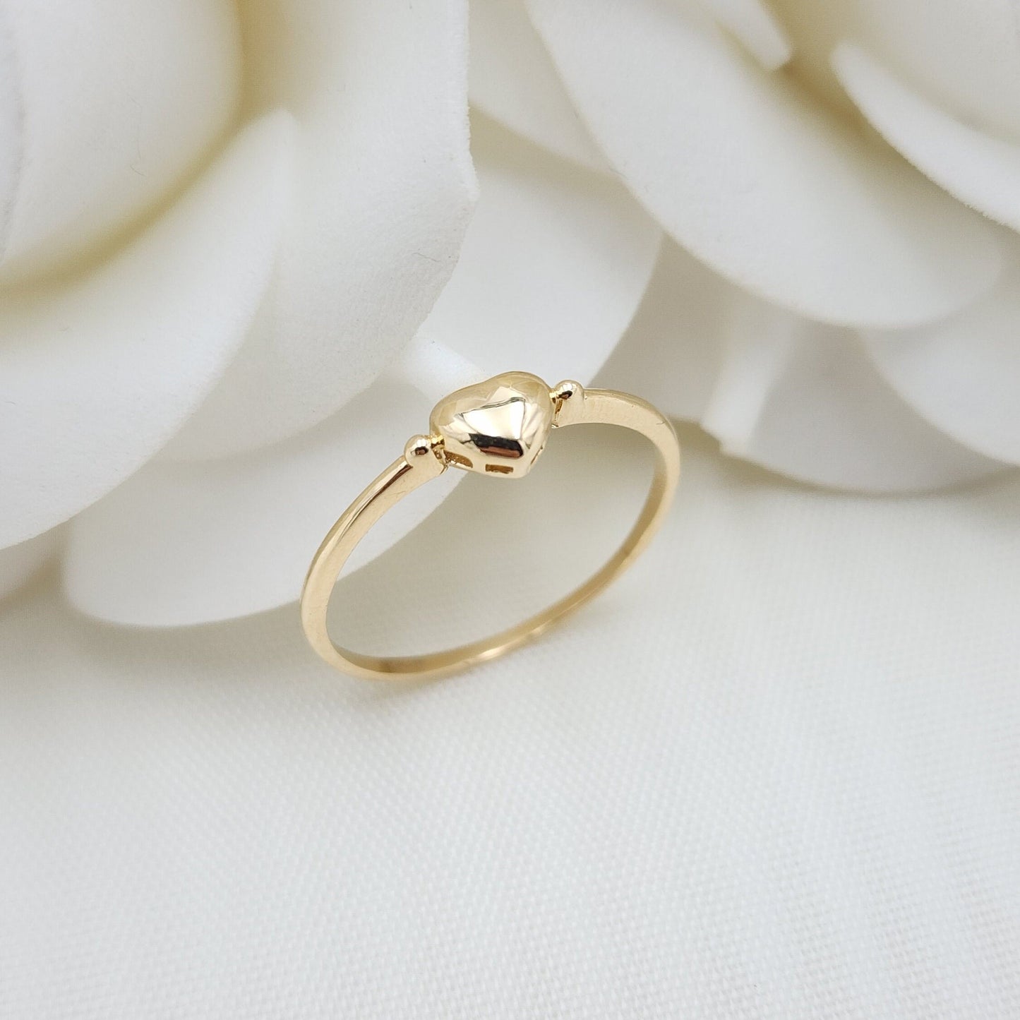 Dainty Solid 14k Gold Polished Heart Ring - Stackable Ring - Fine and modern