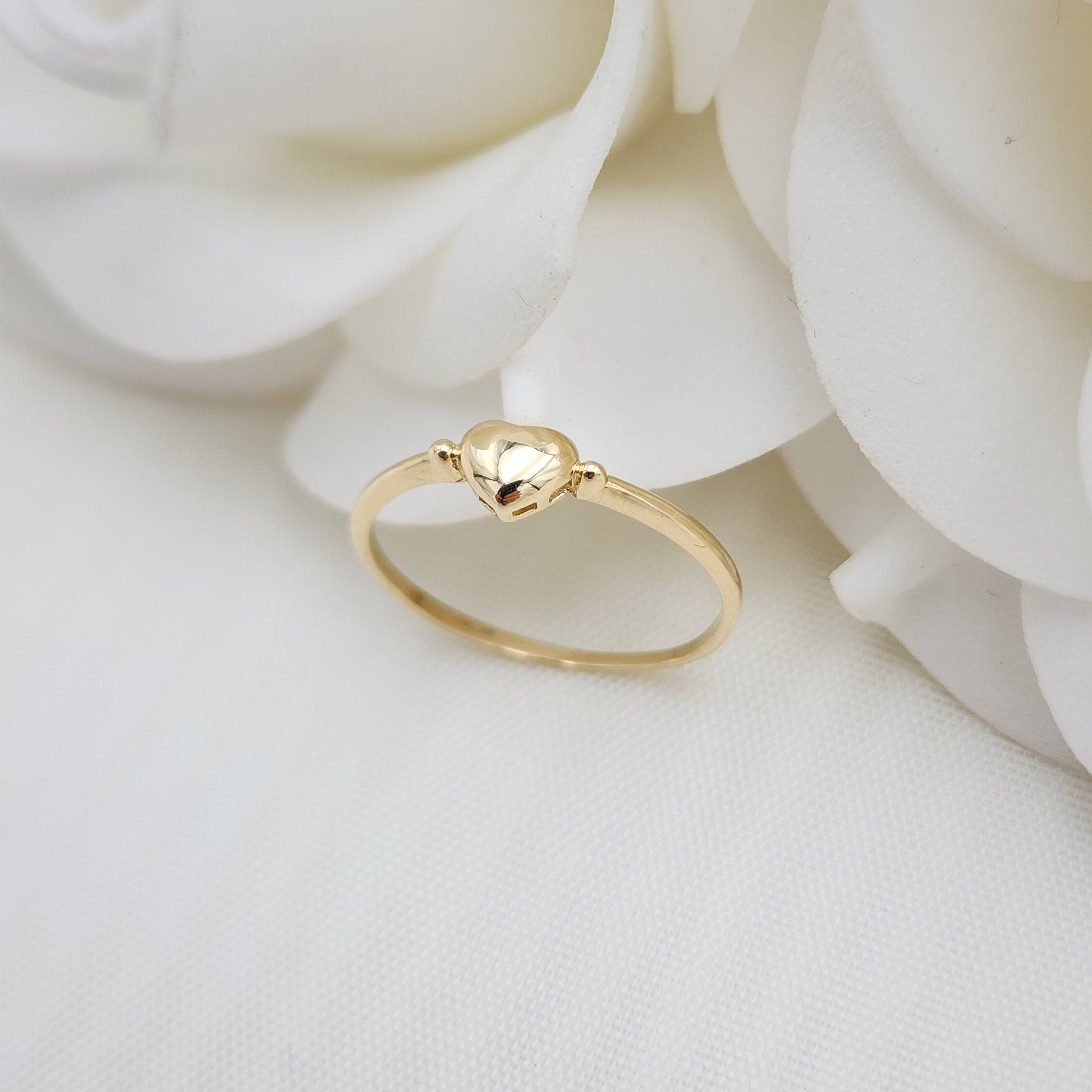 Dainty Solid 14k Gold Polished Heart Ring - Stackable Ring - Fine and modern