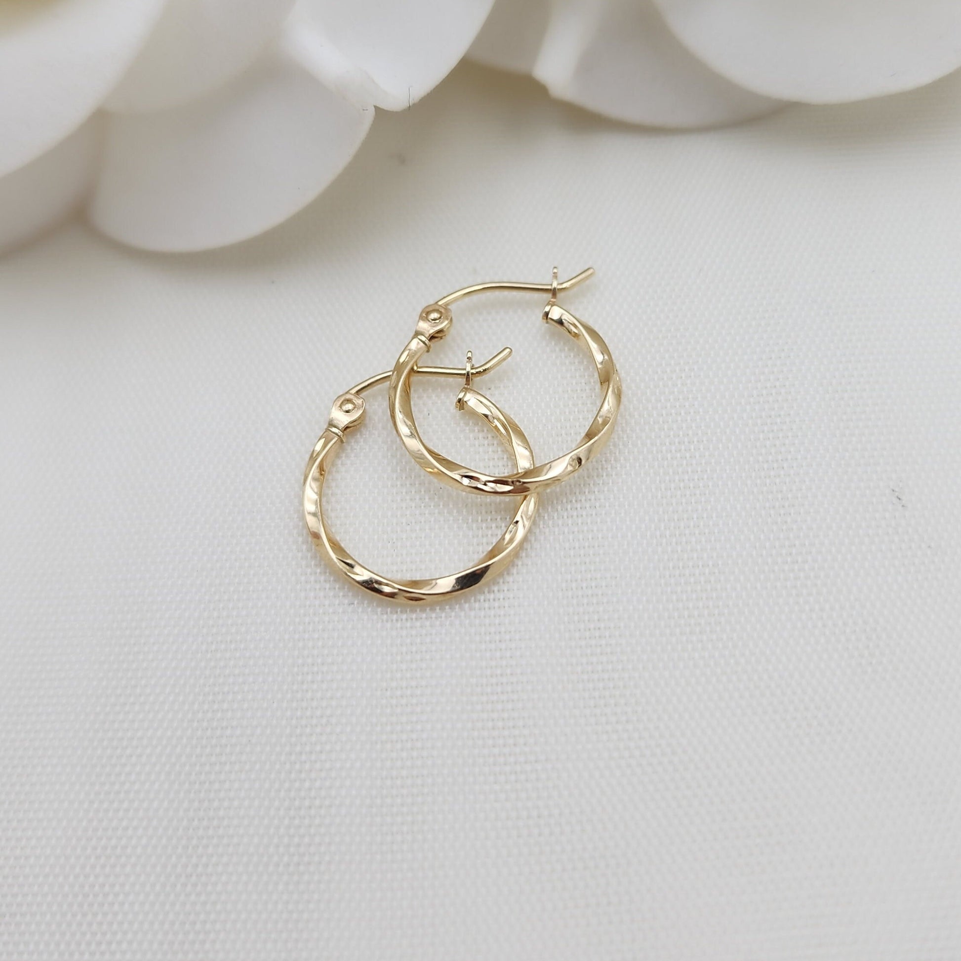 14K Yellow Gold Twisted Hoop Earrings - Unique and Versatile - For Everyday - Shiny