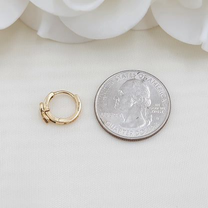 Real 14k Gold Onys X Shape Huggies Earrings - Sit Close to earlobe - Unique and Everlasting - Perfect Gift For Her - Black Mini Hoops