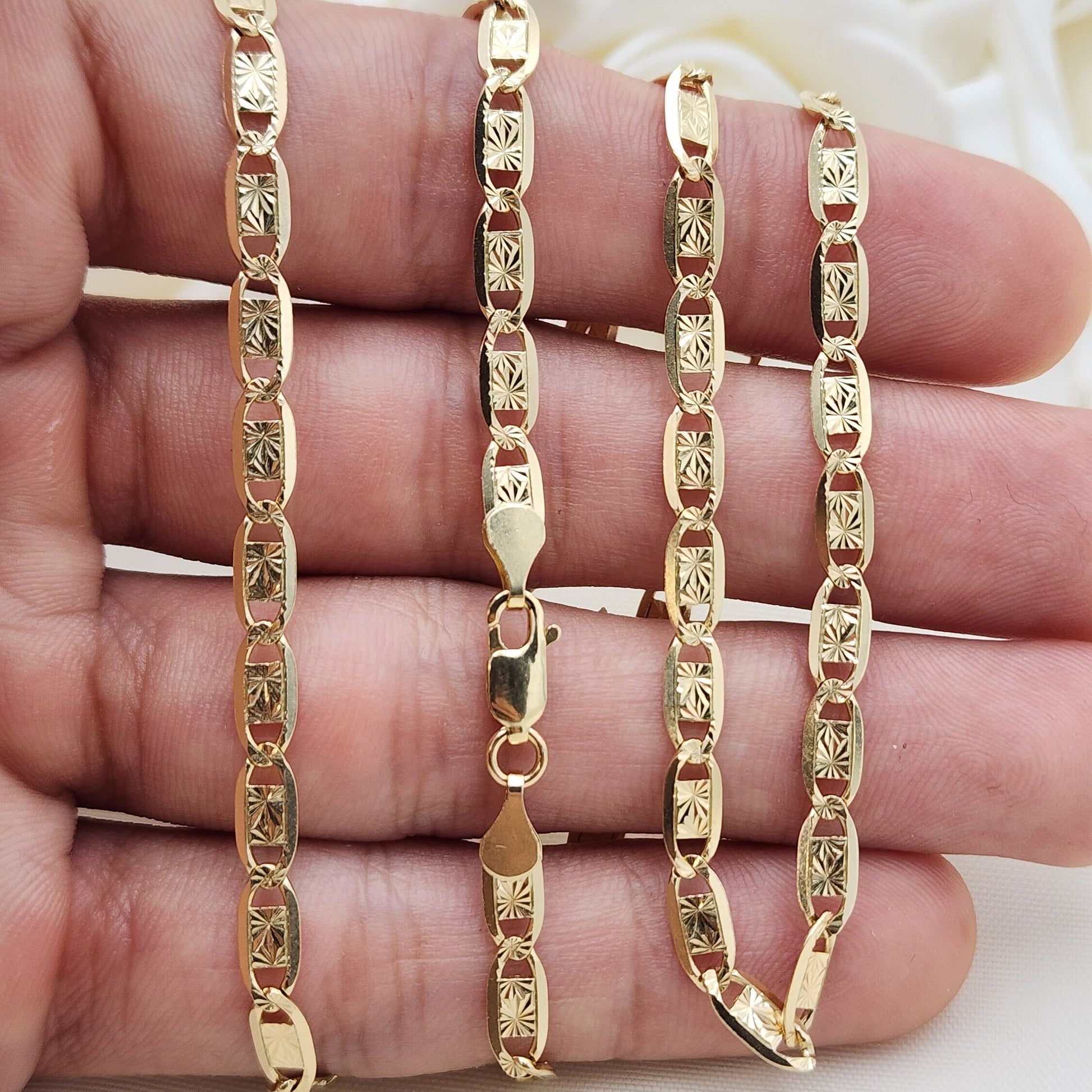 SOLID 14k Unique Yellow Gold Valentino Chains - 4MM Thick - 16", 18" ,20", 22," 24" - Shiny and Original