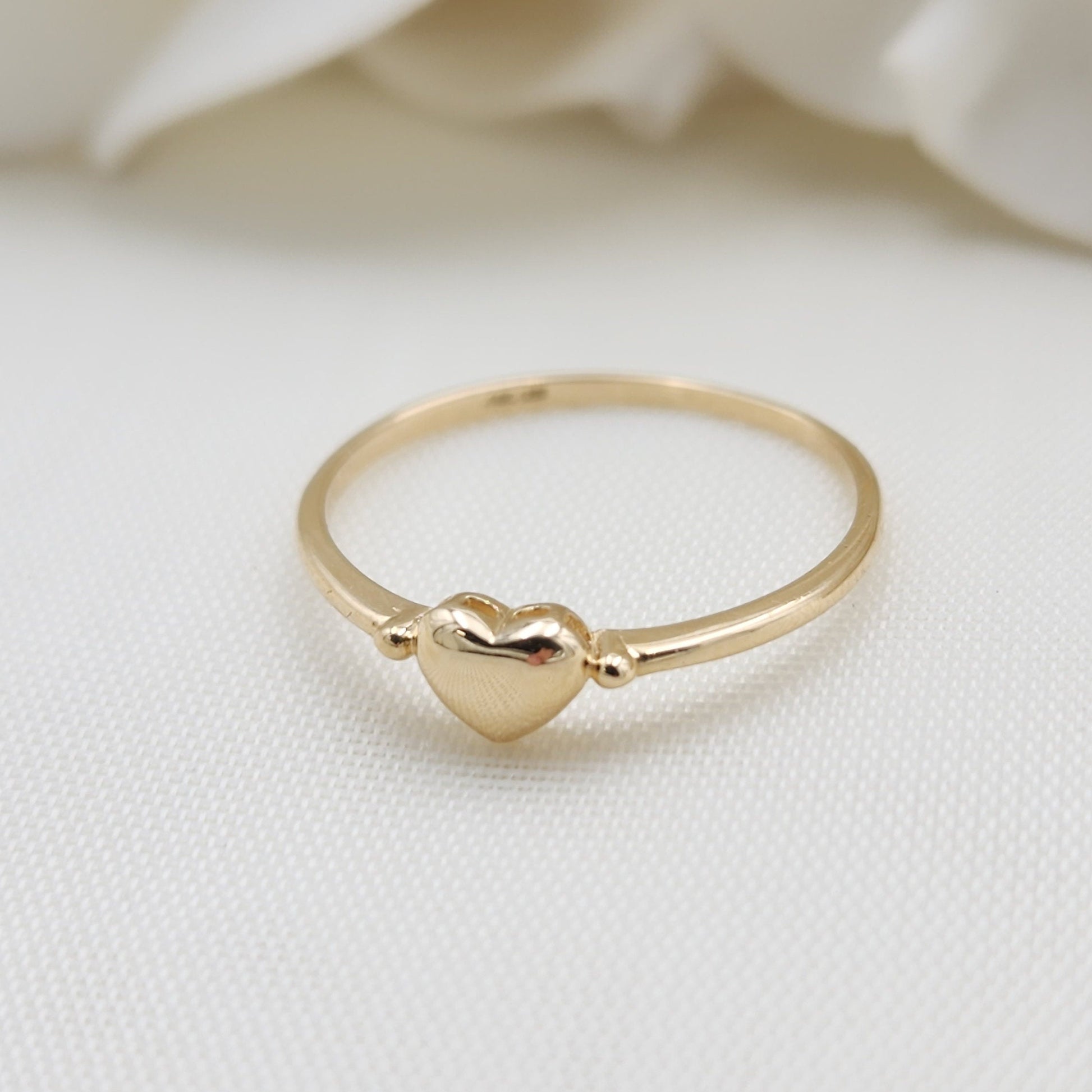 Dainty Solid 14k Gold Polished Heart Ring - Stackable Ring - Fine and modern