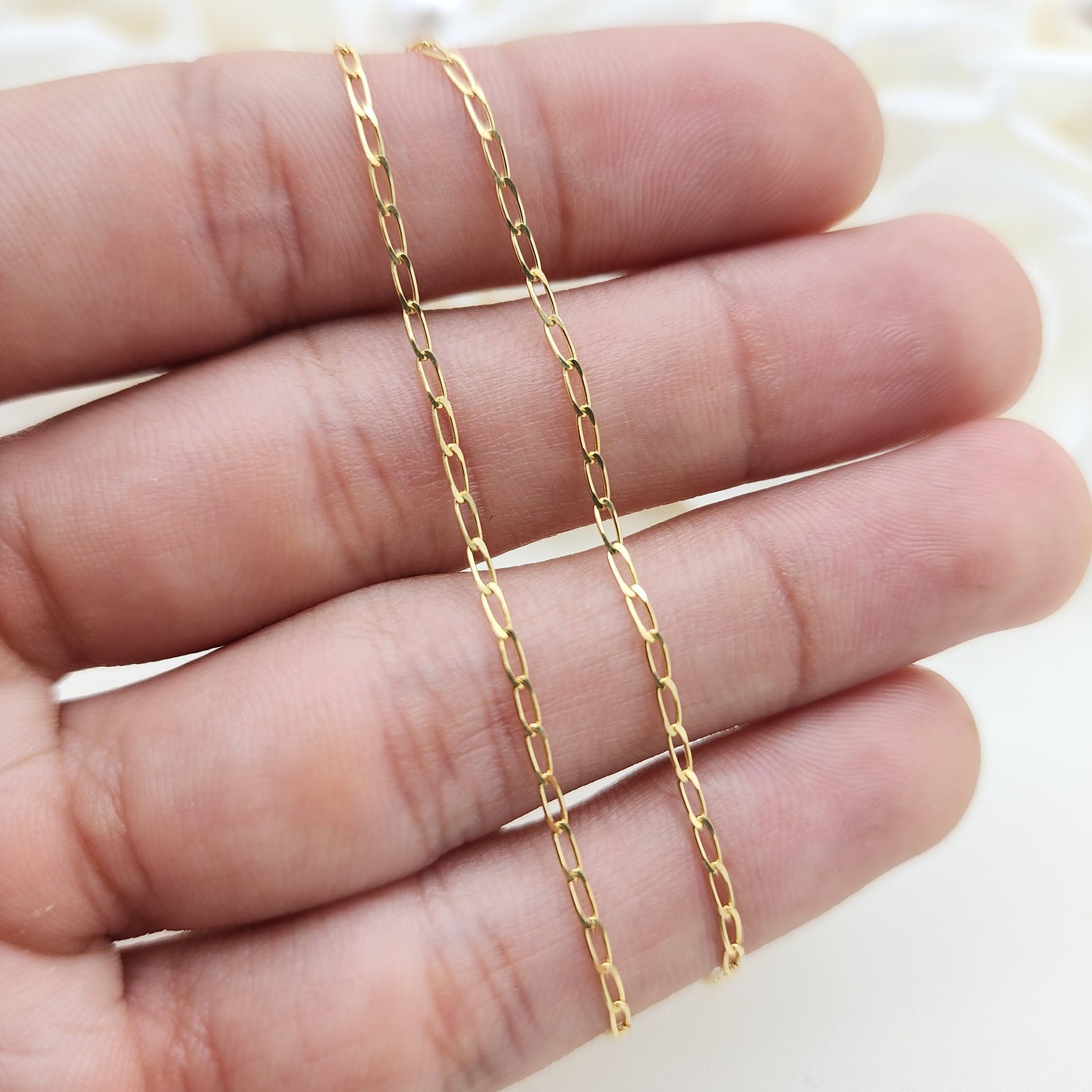 Solid 14k Gold Oval Link Necklace Chain - Real 14k Yellow Gold Jewelry - 1.5MM, 2MM, 3MM - 14", 16", 18", 20", 22", 24" - Unisex