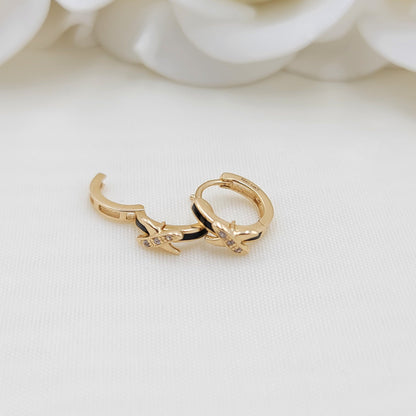 Real 14k Gold Onys X Shape Huggies Earrings - Sit Close to earlobe - Unique and Everlasting - Perfect Gift For Her - Black Mini Hoops