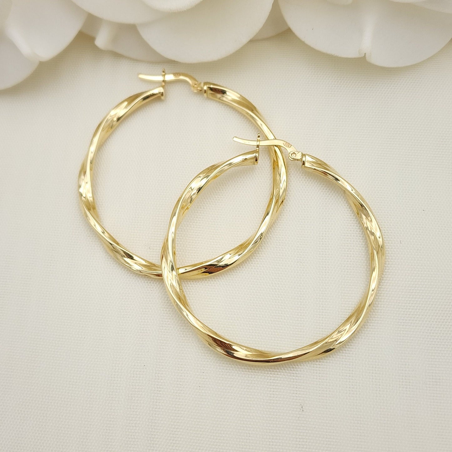 Real 14k Gold 3mm Twisted Hoop Earrings - 42mm - Real Gold - Fine Modern Jewelry For Her - Perfect Birthday, anniversary gift