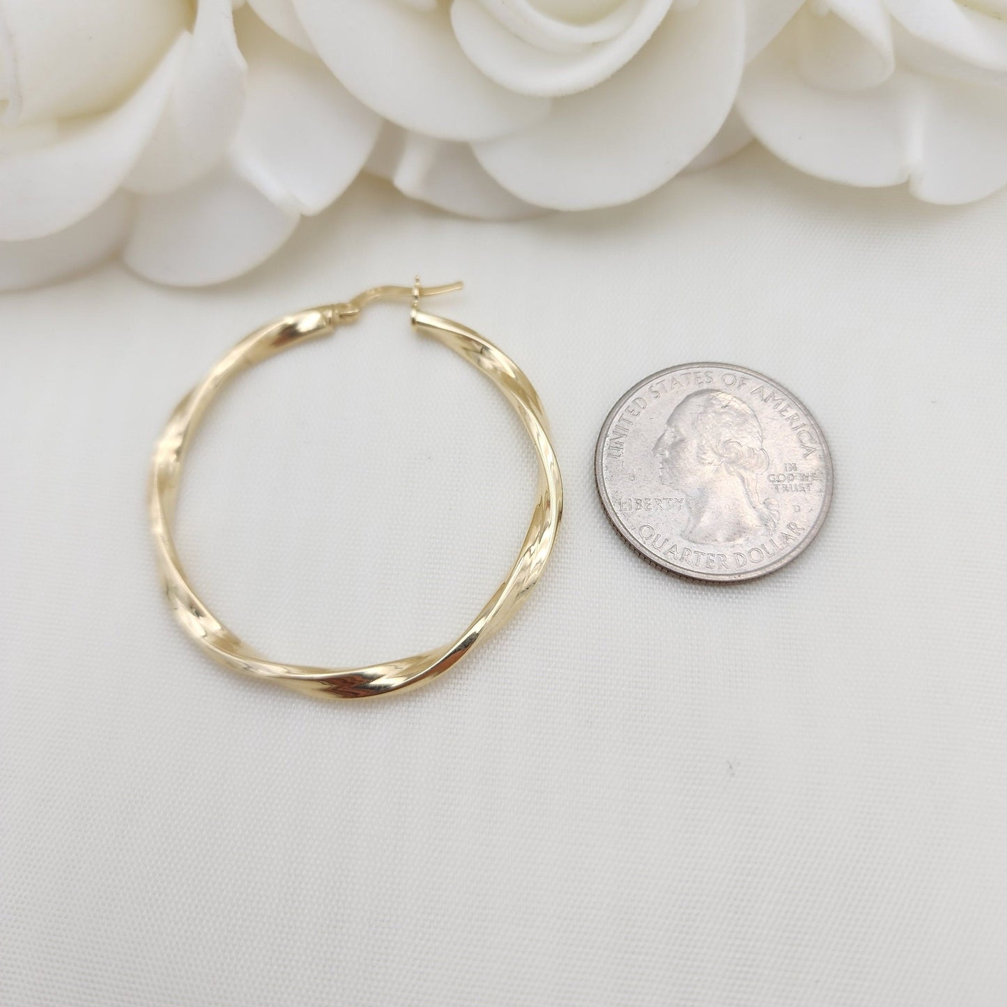 Real 14k Gold 3mm Twisted Hoop Earrings - 42mm - Real Gold - Fine Modern Jewelry For Her - Perfect Birthday, anniversary gift