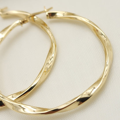 Real 14k Gold 3mm Twisted Hoops Earrings - 46mm - Real Gold - Fine Modern Jewelry For Her - Perfect Birthday, Anniversary Gift