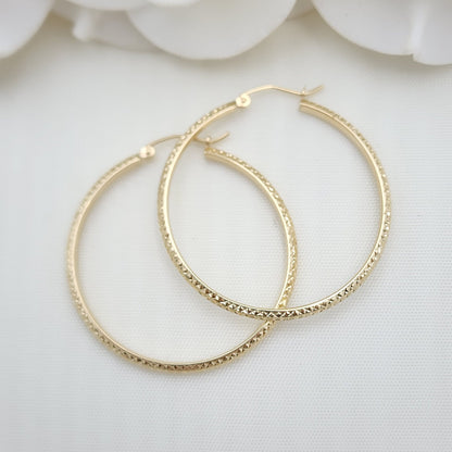 Real 14k Gold Shiny Diamond Cut Hoop Earrings - 3mm Thick - Small, medium, Large - Fine Jewelry - For Her