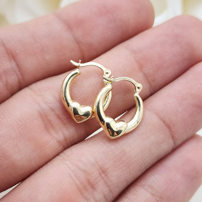 14k Mini Hearts Hoop Earrings - 13MM - Fine Jewelry