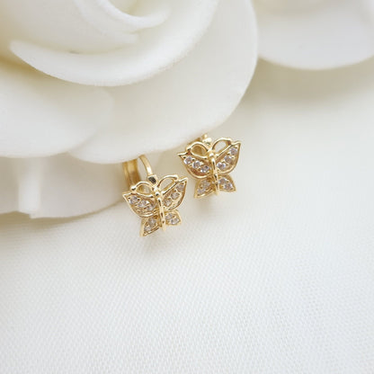 Dainty 14k Gold Cz Butterfly Huggies Earrings - 11mm - Perfect For Kids - Real Gold - Perfect Gift For Her