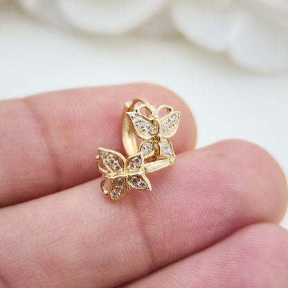 Dainty 14k Gold Cz Butterfly Huggies Earrings - 11mm - Perfect For Kids - Real Gold - Perfect Gift For Her