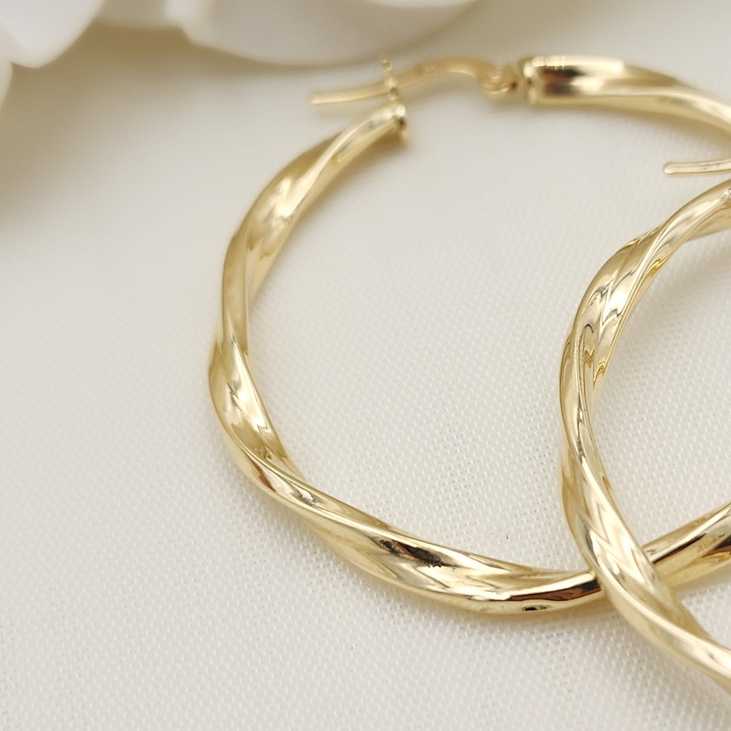 Real 14k Gold 3mm Twisted Hoop Earrings - 42mm - Real Gold - Fine Modern Jewelry For Her - Perfect Birthday, anniversary gift