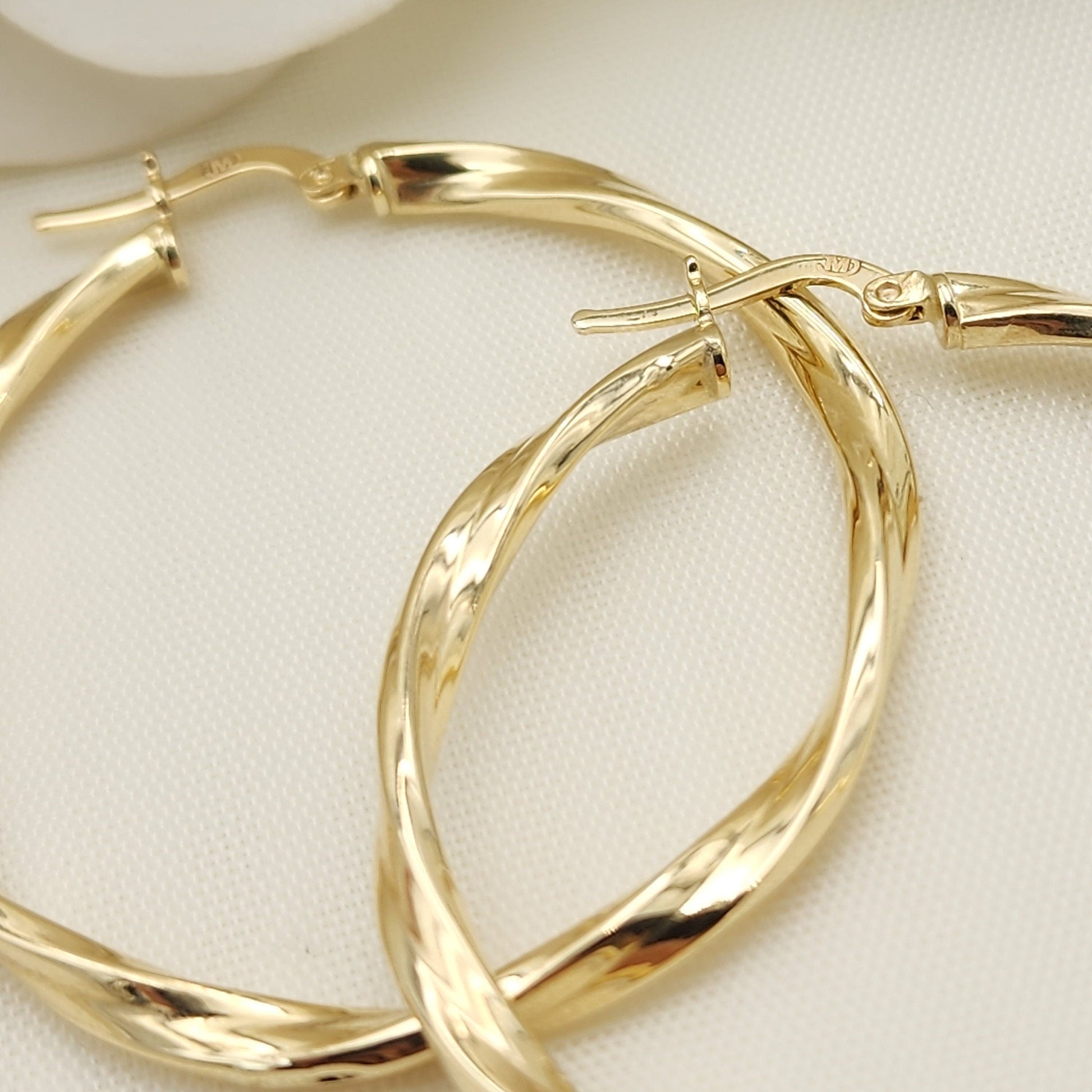 Real 14k Gold 3mm Twisted Hoop Earrings - 42mm - Real Gold - Fine Modern Jewelry For Her - Perfect Birthday, anniversary gift