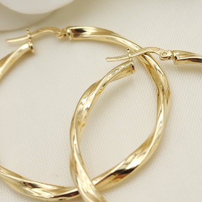 Real 14k Gold 3mm Twisted Hoop Earrings - 42mm - Real Gold - Fine Modern Jewelry For Her - Perfect Birthday, anniversary gift