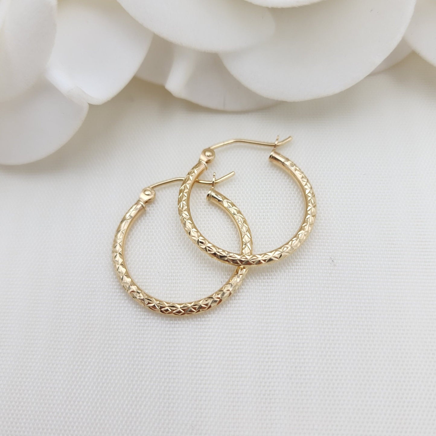 Real 14k Gold Fully Diamond Cut Hoop Earrings - 35MM, 25MM, 20MM, 15MM - Sparkling - Fine Jewelry For Her - Perfect Gift