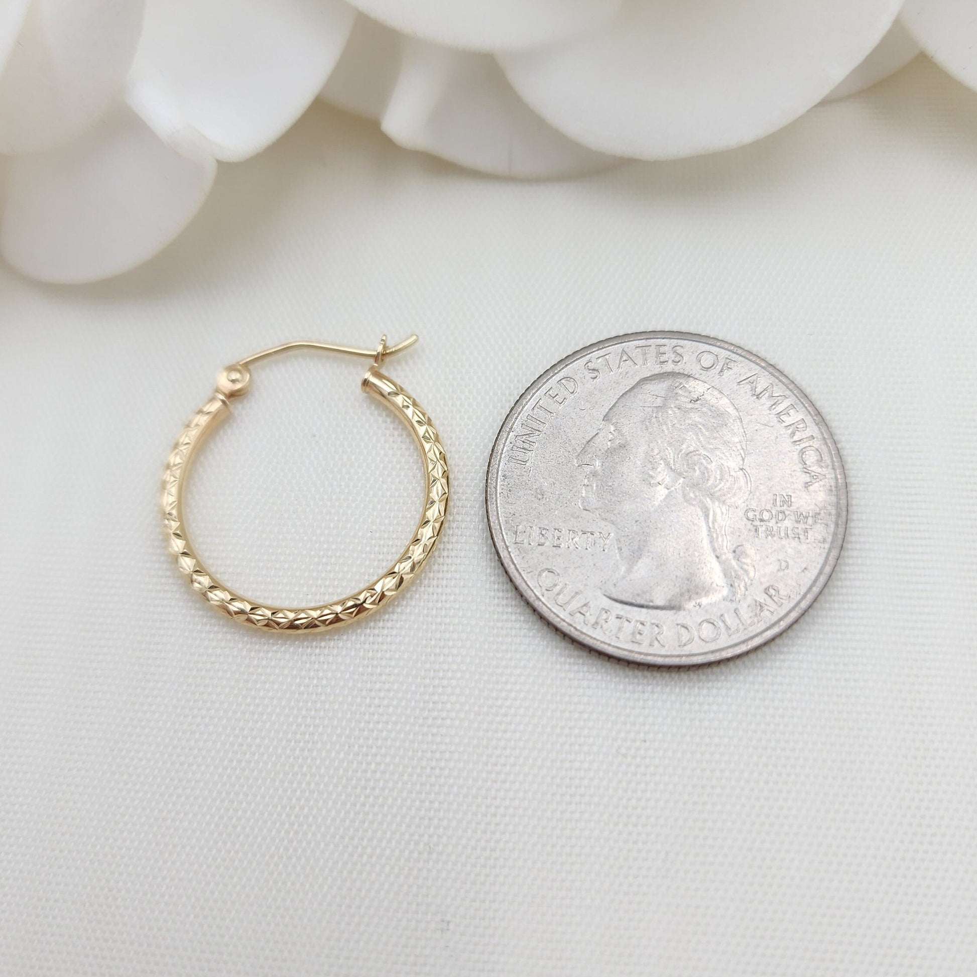 Real 14k Gold Fully Diamond Cut Hoop Earrings - 35MM, 25MM, 20MM, 15MM - Sparkling - Fine Jewelry For Her - Perfect Gift