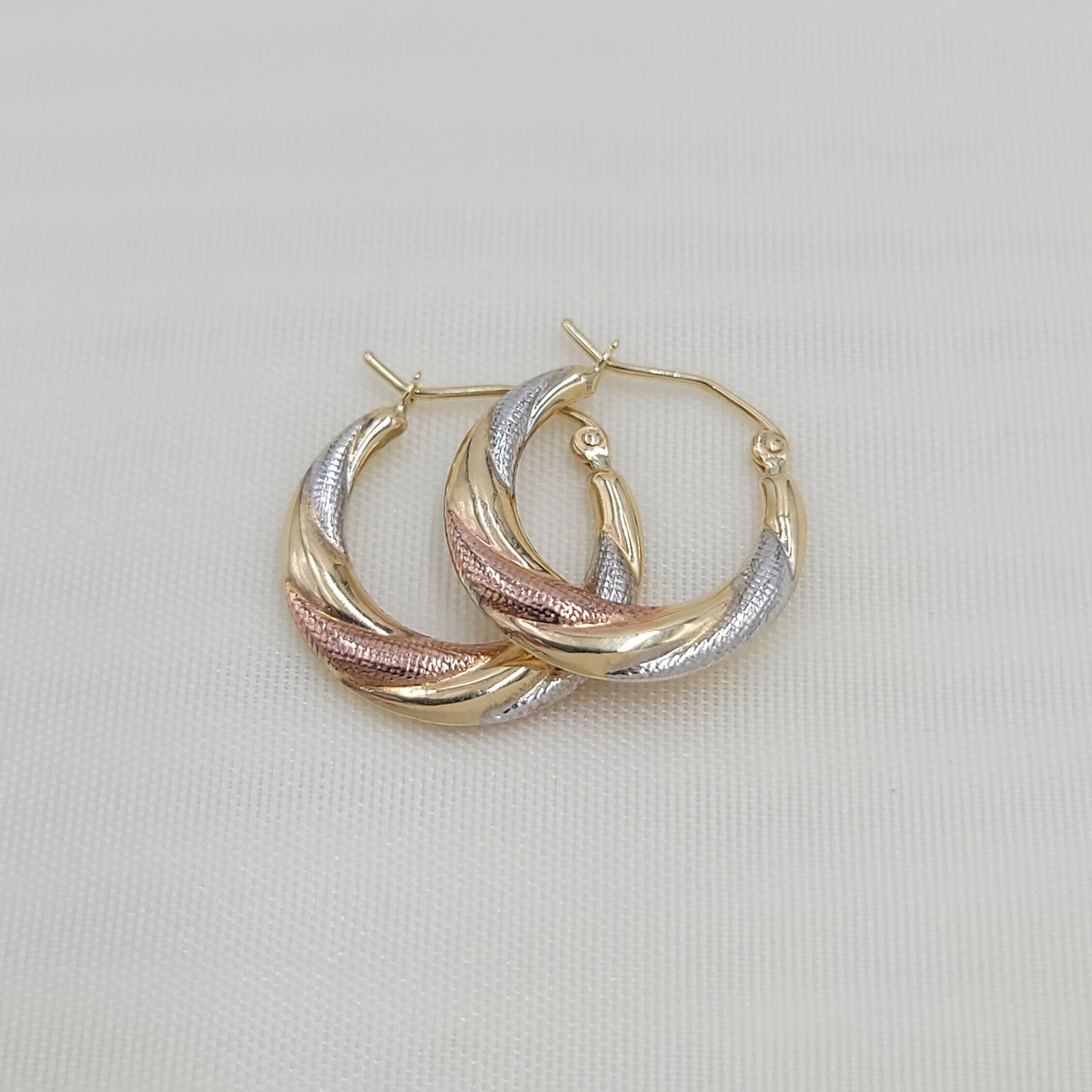 14K Tri-Color Gold Hoop Earrings - White, Yellow, Rose - Small Hoops - Real Gold