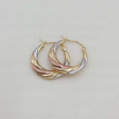 14K Tri-Color Gold Hoop Earrings - White, Yellow, Rose - Small Hoops - Real Gold