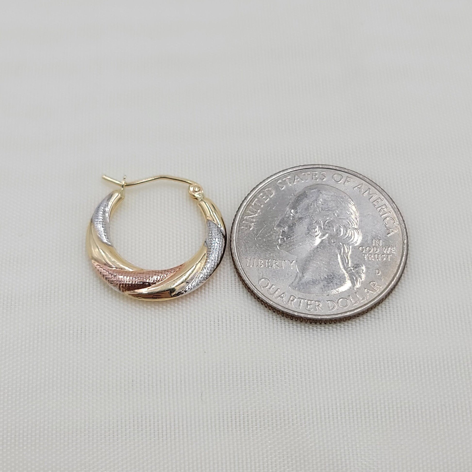 14K Tri-Color Gold Hoop Earrings - White, Yellow, Rose - Small Hoops - Real Gold