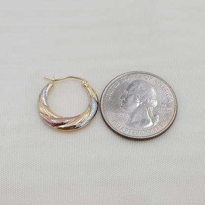 14K Tri-Color Gold Hoop Earrings - White, Yellow, Rose - Small Hoops - Real Gold