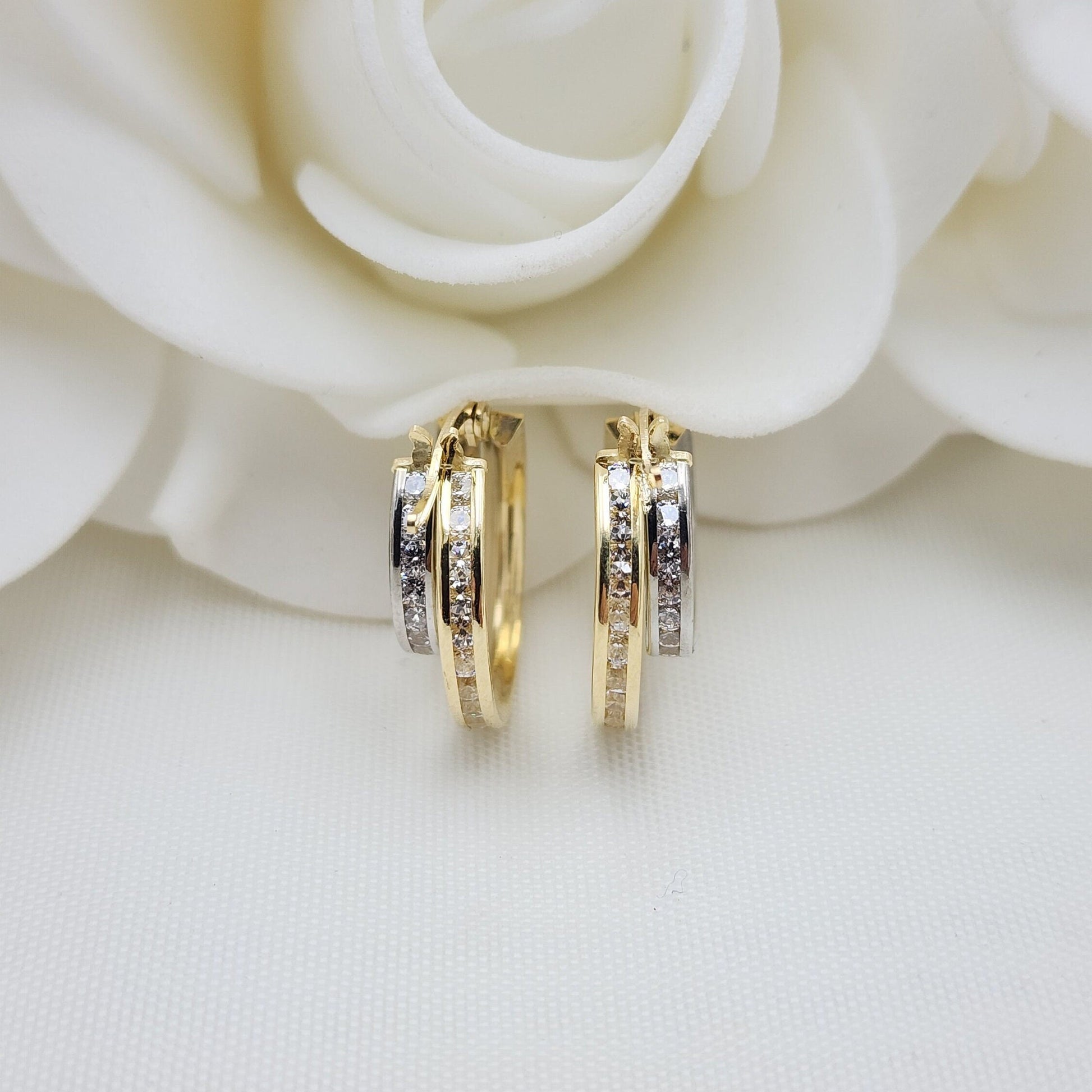 16mm 14k Gold 2 Colors Double Hoop Earrings - 4.5mm Thick - Modern Jewelry - For Her