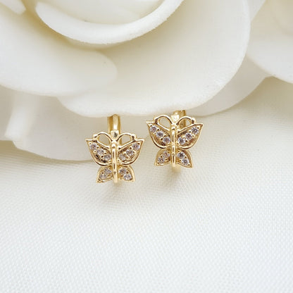 Dainty 14k Gold Cz Butterfly Huggies Earrings - 11mm - Perfect For Kids - Real Gold - Perfect Gift For Her