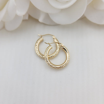 Real 14k Gold Fully Diamond Cut 3mm Thick Hoop Earrings - 35MM - 25MM - 20MM- Sparkling - Fine Jewelry For Her - Perfect Gift