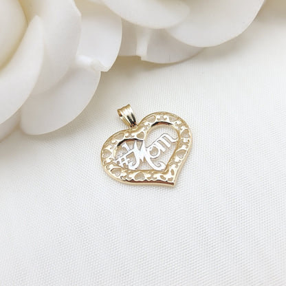 Solid 14k Gold #1 Mom Heart Pendant - Perfect Gift For Her - Big Heart Mom Charm - 22mm