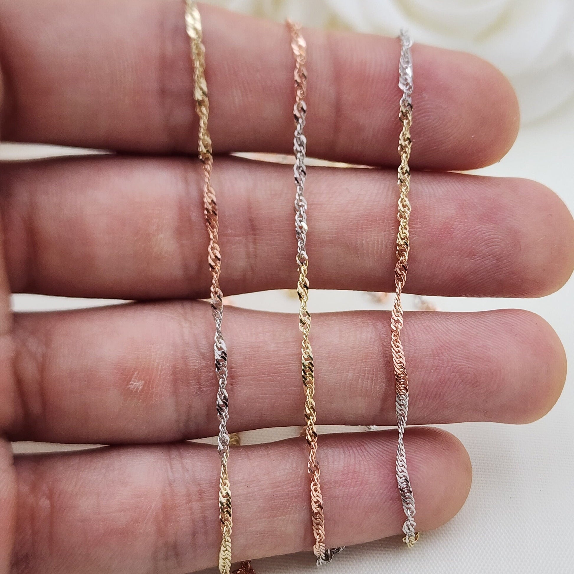 Real 14k Gold Dainty Tricolor Shiny Chain - 1.5MM - 16", 18", 20" - Sparkling And Unique - Perfect Gift For Her - For Girls And Women