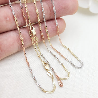 Real 14k Gold Dainty Tricolor Shiny Chain - 1.5MM - 16", 18", 20" - Sparkling And Unique - Perfect Gift For Her - For Girls And Women