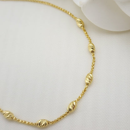 Solid 14k Yellow Gold Diamond Cut Beads Bracelet - Adjustable Bracelet - 7.5 to 5.5 Inches - Perfect Gift For Her - Real Fine Gold Jewelry