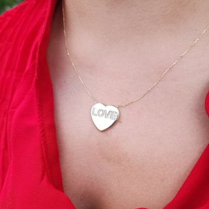 CLEARANCE! Solid 14k Gold Big Love Heart Necklace - 17 + 1 Inches (Adjustable) - Modern Jewelry