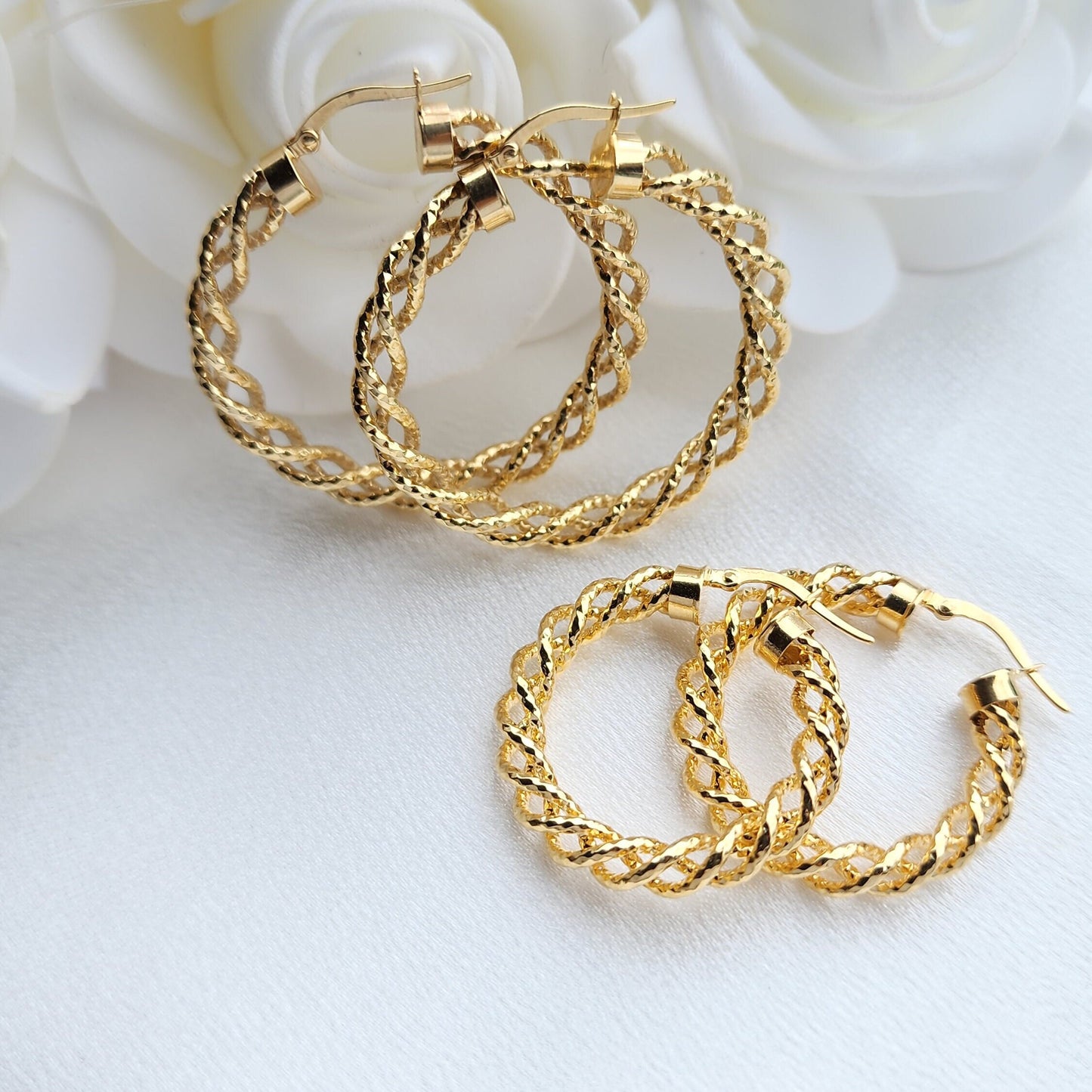 Real 14k Gold Fully Twisted Hoop Earrings - 40mm - 5mm Thick - Fine Jewelry - Perfect Gift For Her -