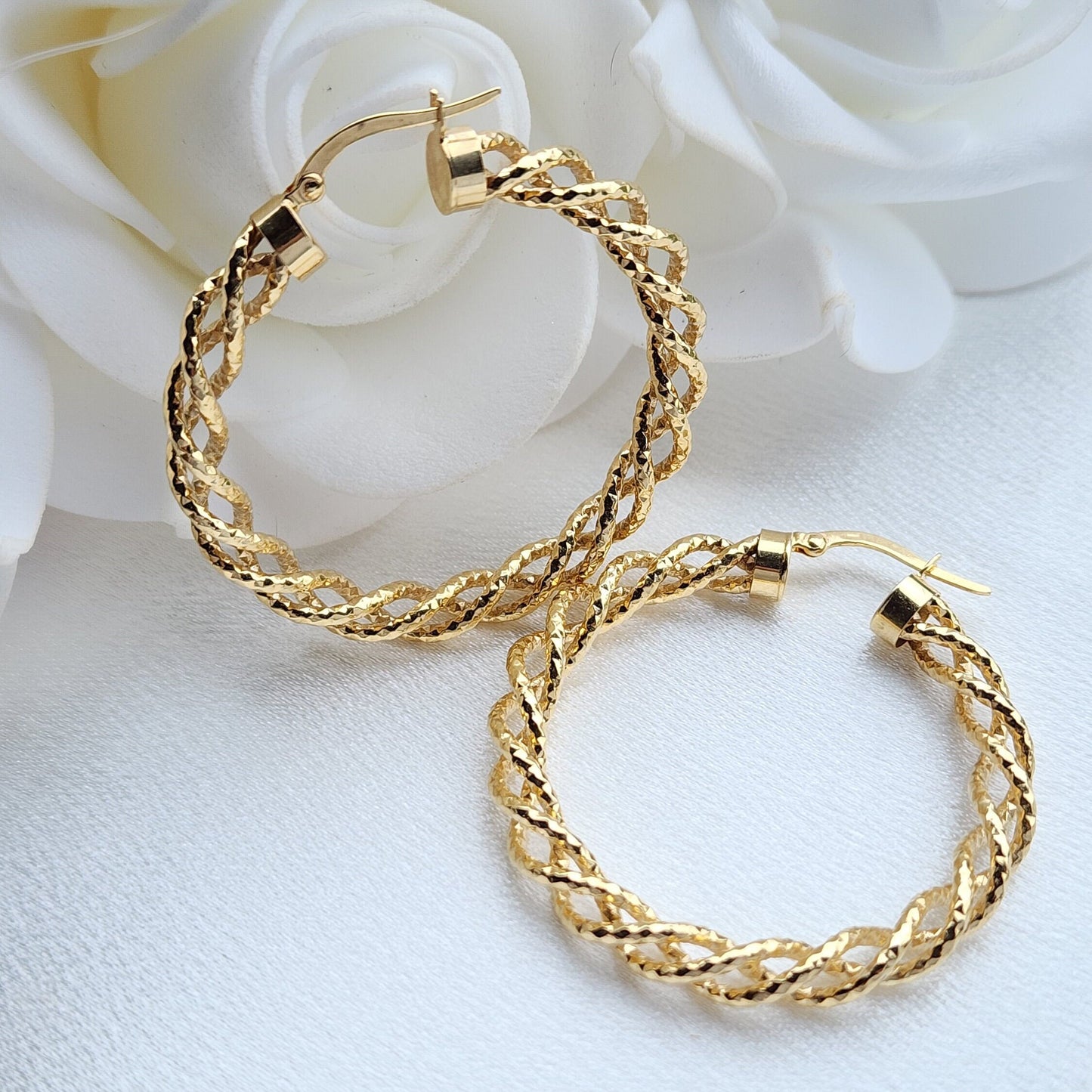 Real 14k Gold Fully Twisted Hoop Earrings - 40mm - 5mm Thick - Fine Jewelry - Perfect Gift For Her -